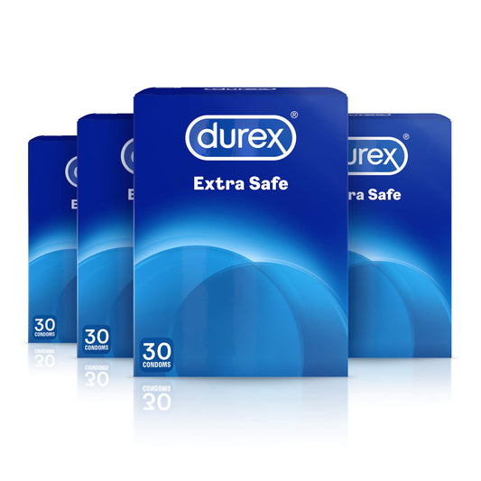 Durex Extra Safe Condoms 4 x 30 Pack - Thicker & Lubricated, Natural Rubber Latex