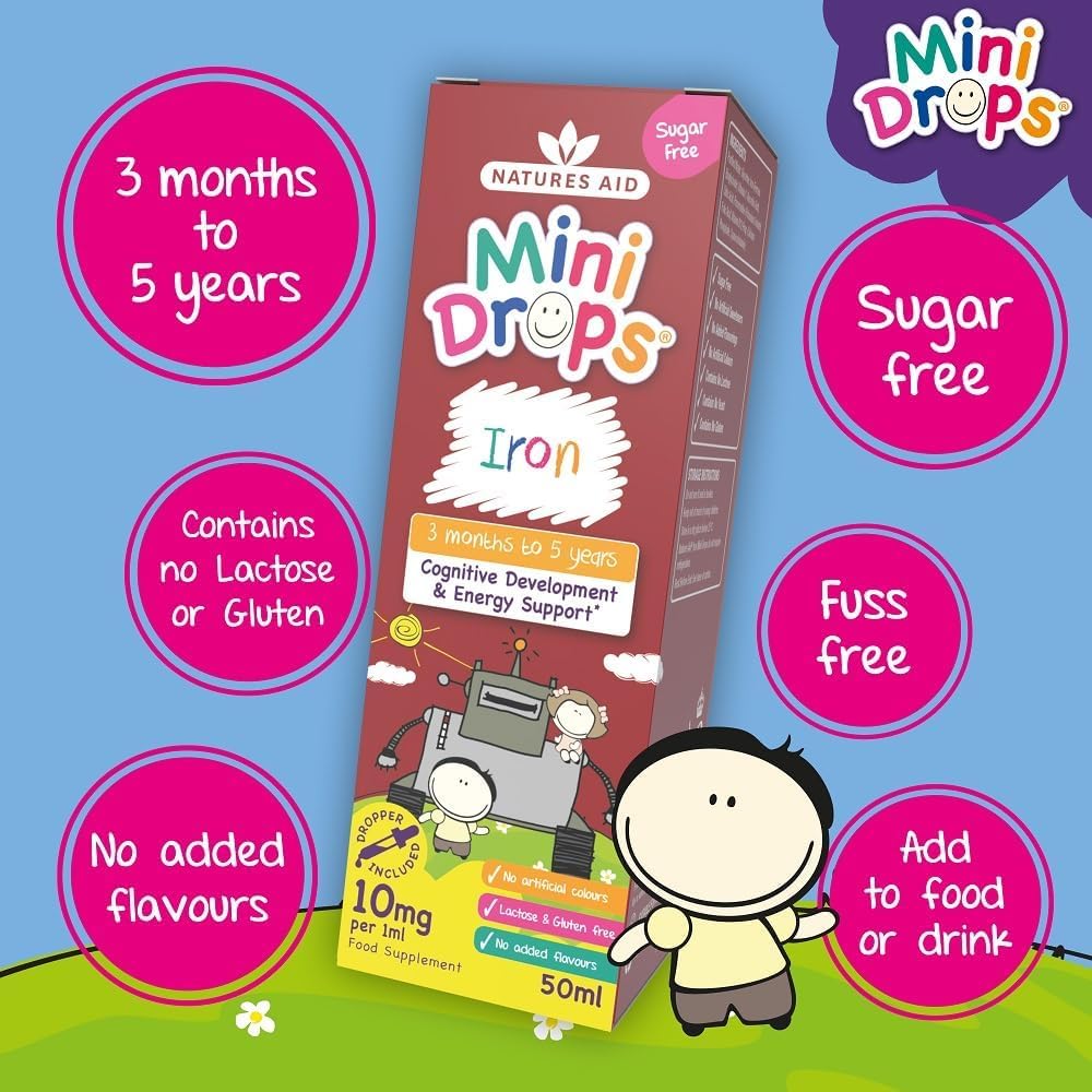 Natures Aid Mini Drops Iron Energy Supplement for Kids 50ml 6x Pack Bundle