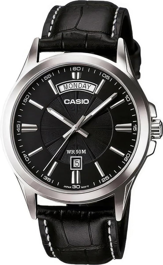 Casio MTP-1381L Black Analog Quartz Men's Watch & Classic Leather Strap