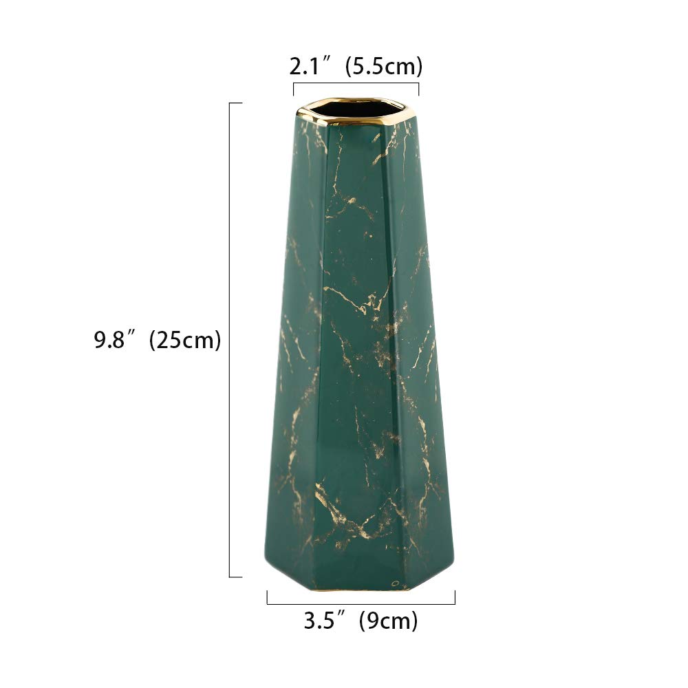 10inch Green Gold Marble Ceramic Flower Vase Home Decor