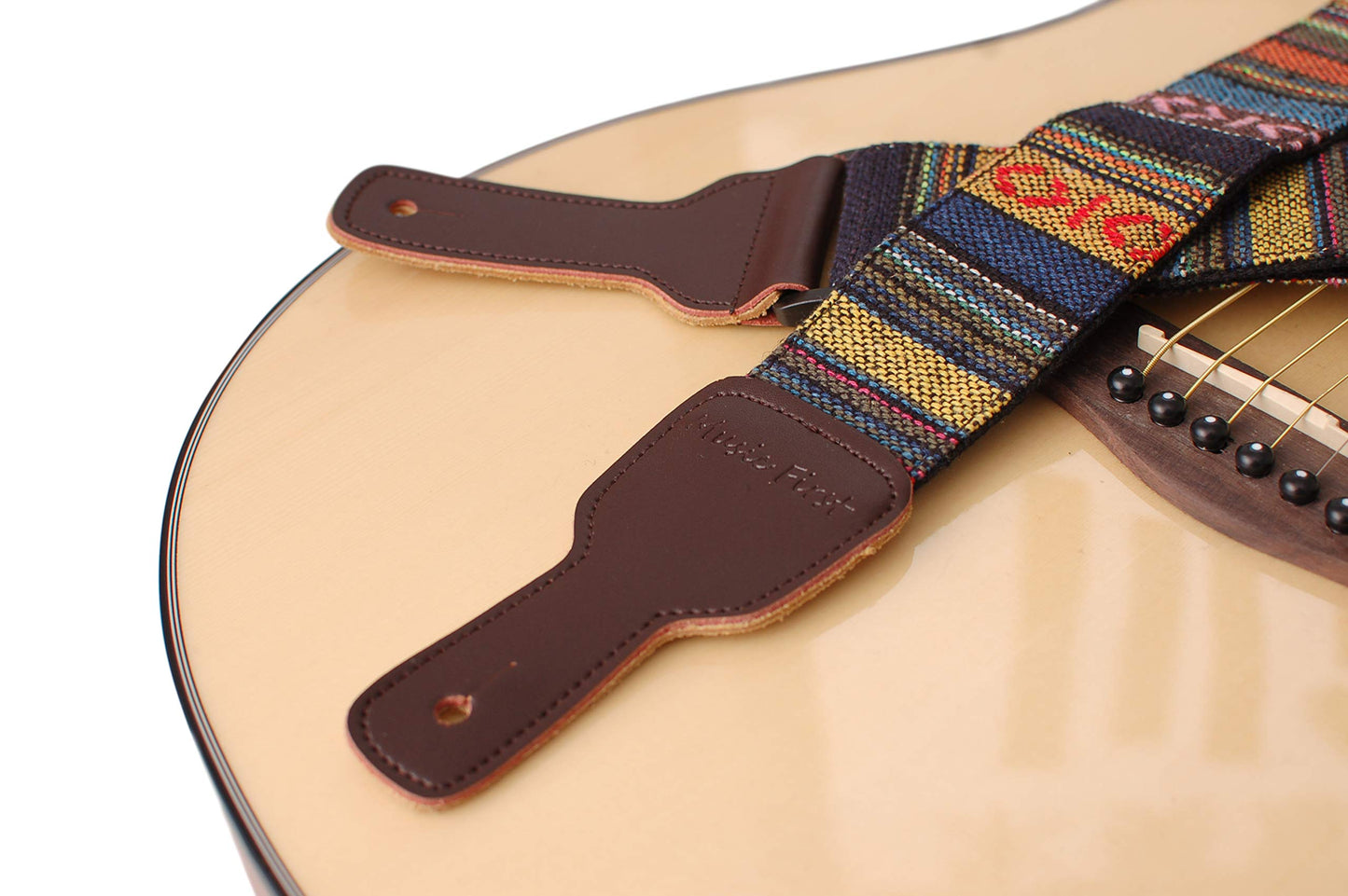 MUSIC FIRST Banjo Strap 2 Inch, Genuine Leather & Cotton Country Style