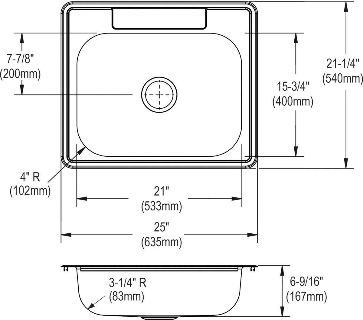 Elkay Dayton Single Bowl Top Mount Stainless Steel Kitchen Sink 25"