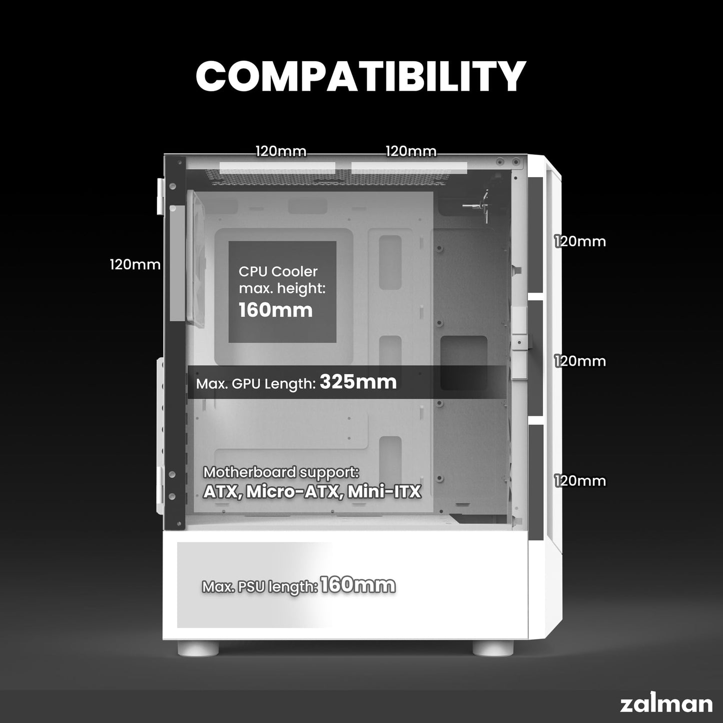 Zalman FIT ATX Mid-Tower PC Case 325mm GPU 360mm Radiator Black