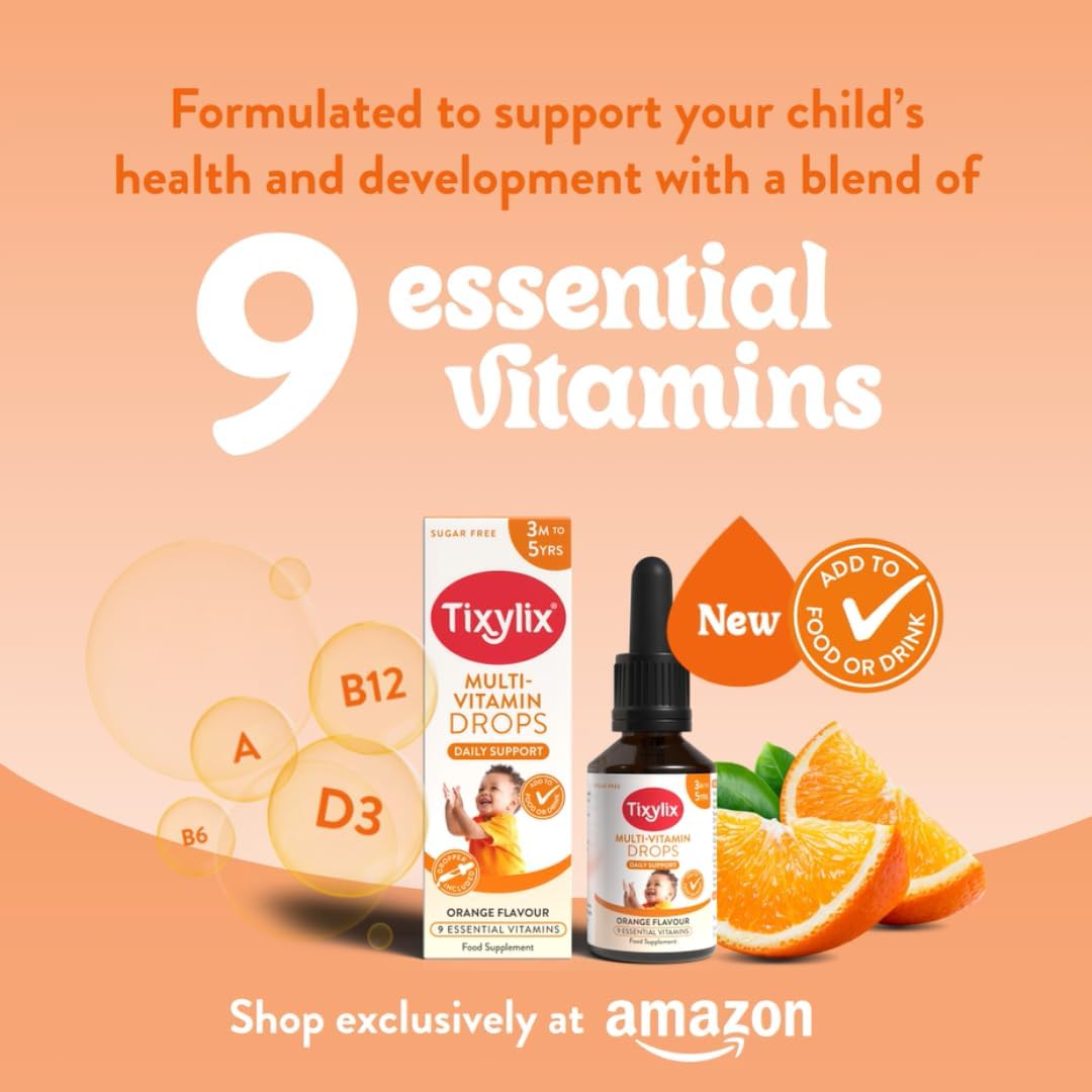 Tixylix Multi-Vitamin Drops 50ml for Children 3 Months+ Orange Flavour - 6x Pack Bundle