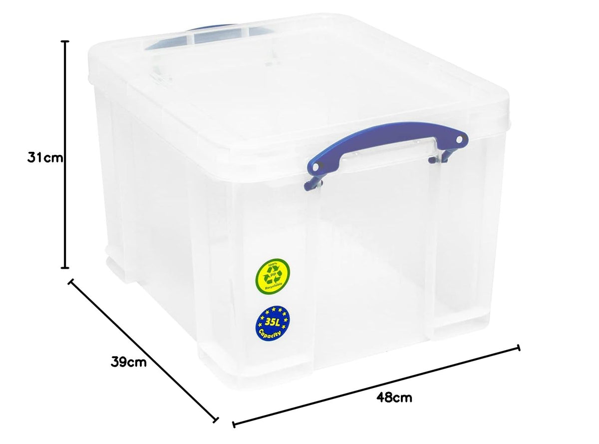 Really Useful Box 35L Clear Plastic Storage Box with Secure Lid