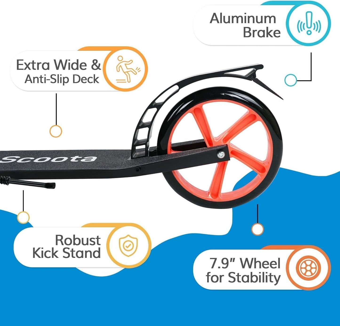 LaScoota Kick Scooter Foldable & Adjustable for Kids/Teens/Adults - Retro (Imperfect Box)