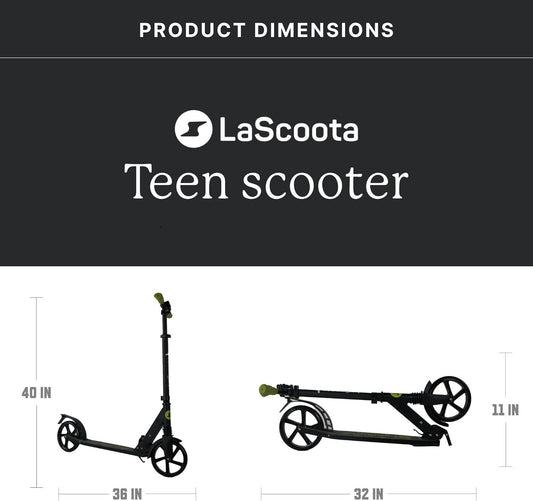 LaScoota Kick Scooter Foldable & Adjustable for Kids/Teens/Adults - Retro (Imperfect Box)