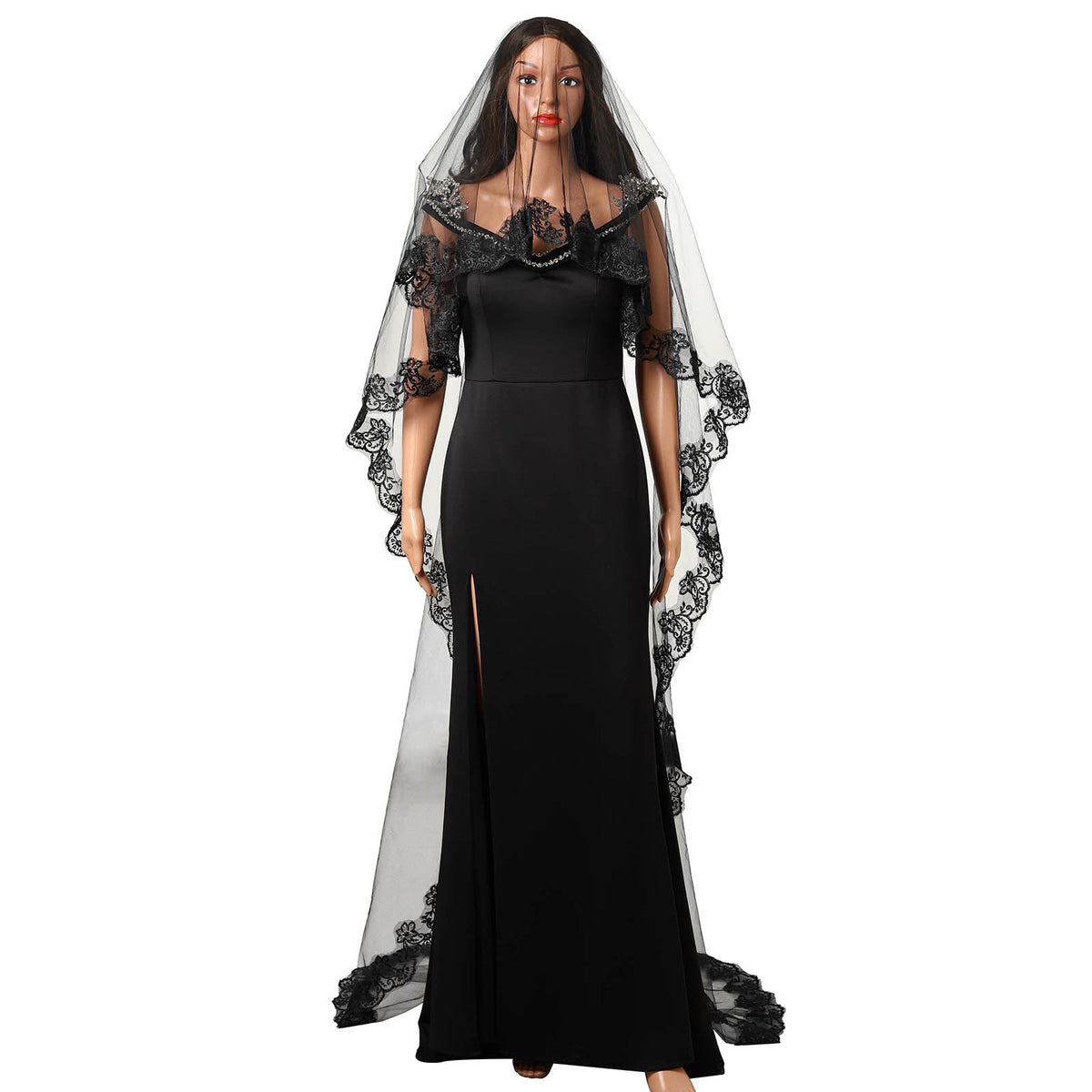 Acenail Black Veil Brides Wedding Long Pearl Lace Bridal Veil