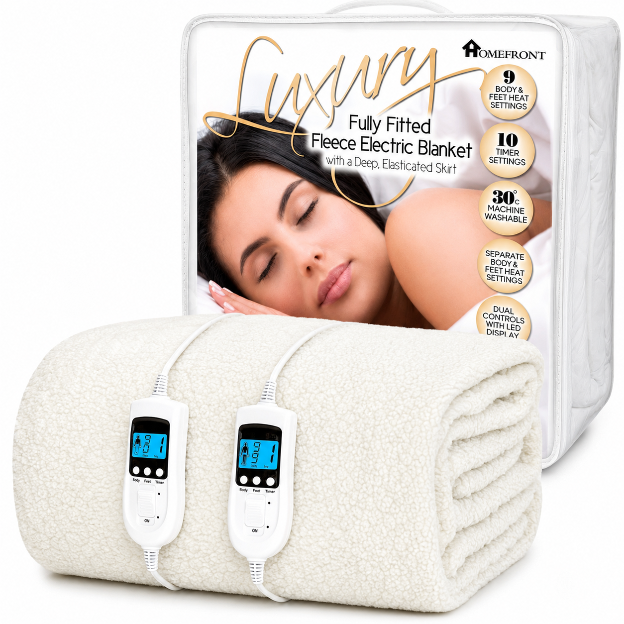 Homefront King Size Electric Blanket Dual Control Fitted Heated Mattress