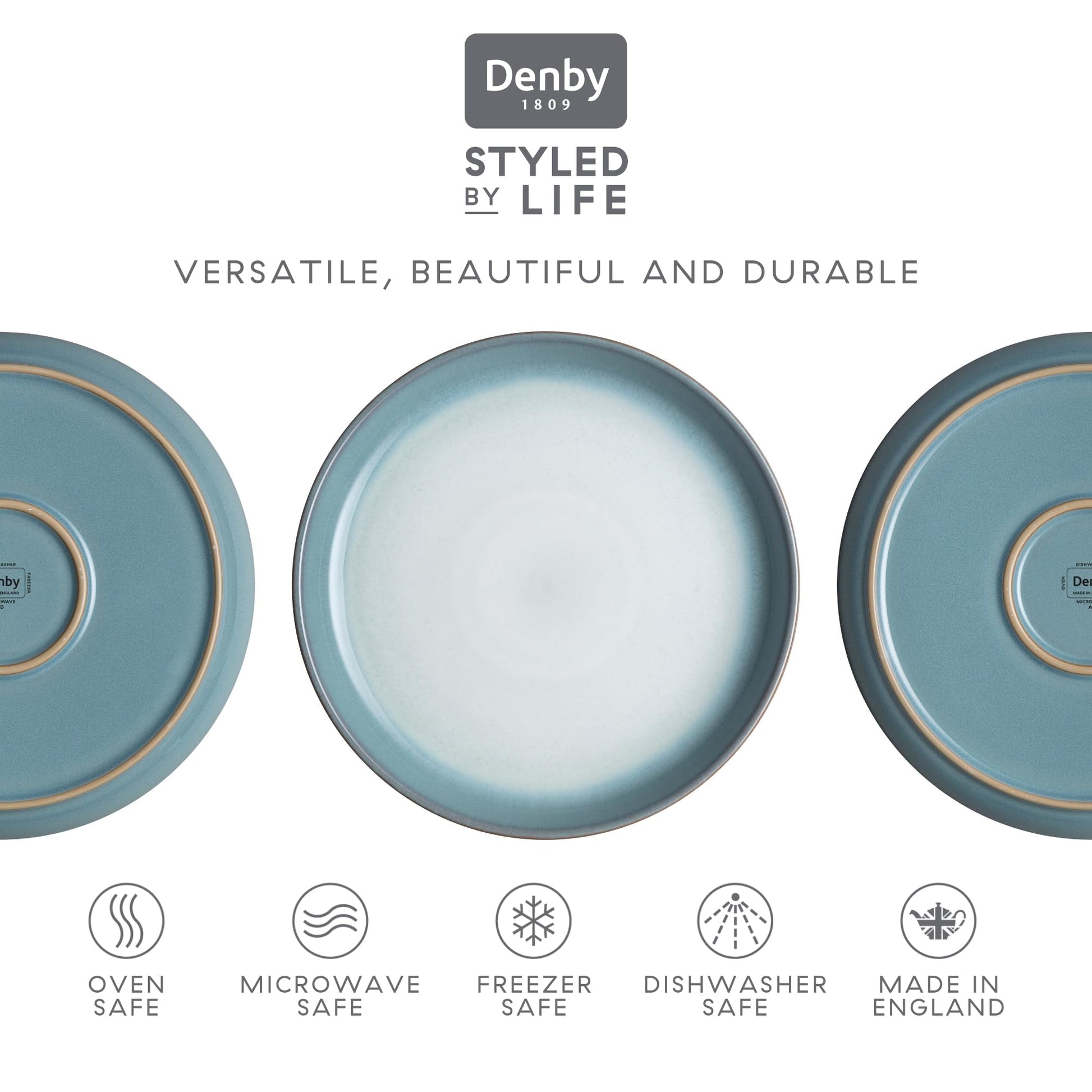 Denby Azure Haze Blue Coupe Medium Plates Set of 4