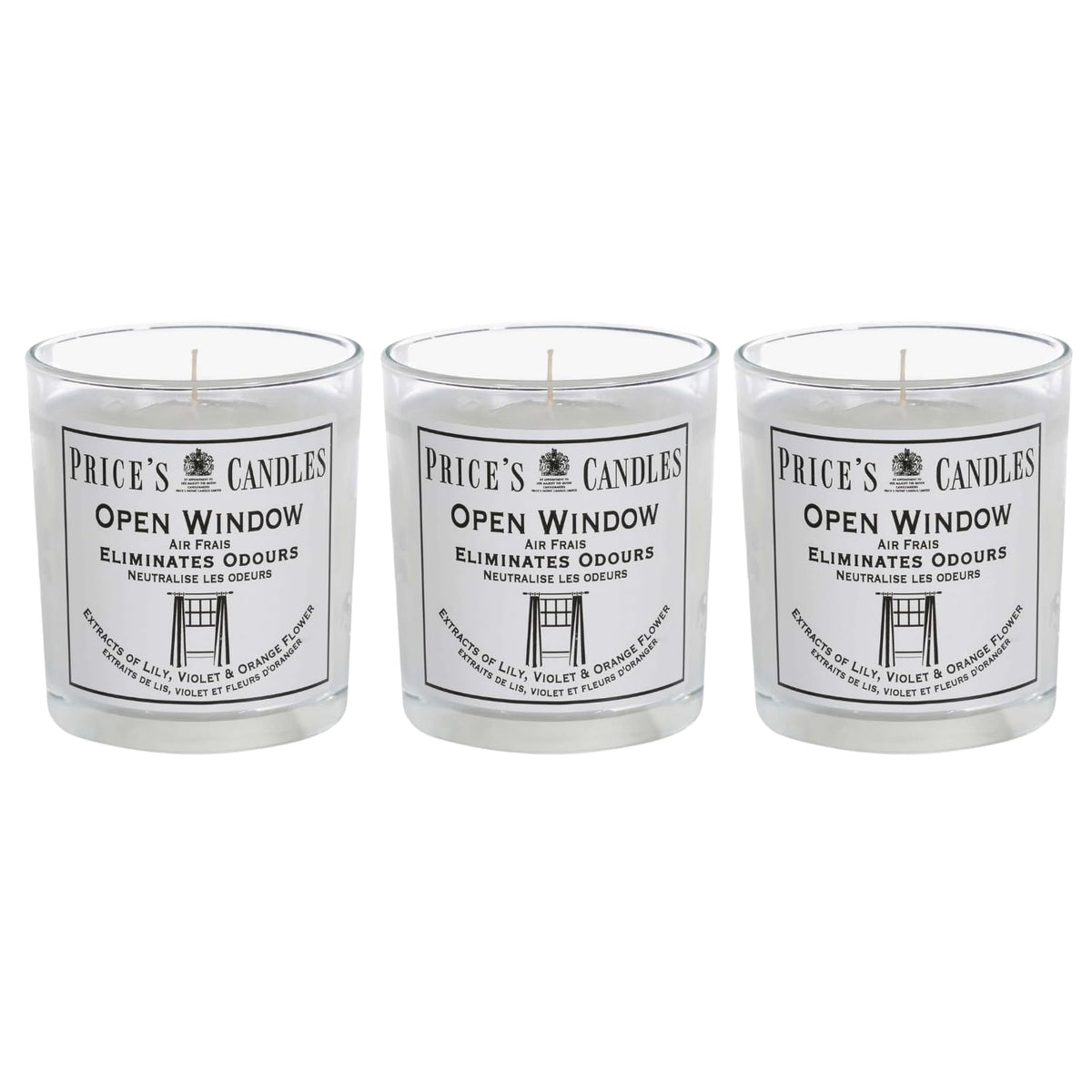 Price's Candles Set of 3 Fresh Air Odour Removing Jar Candles, Open Window