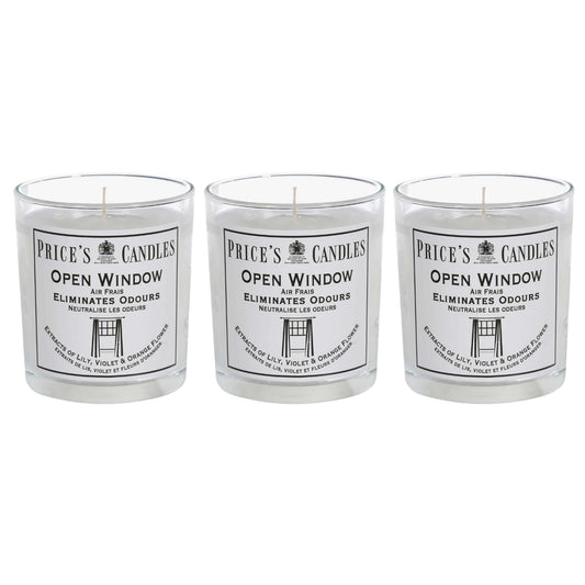 Price's Candles Set of 3 Fresh Air Odour Removing Jar Candles, Open Window
