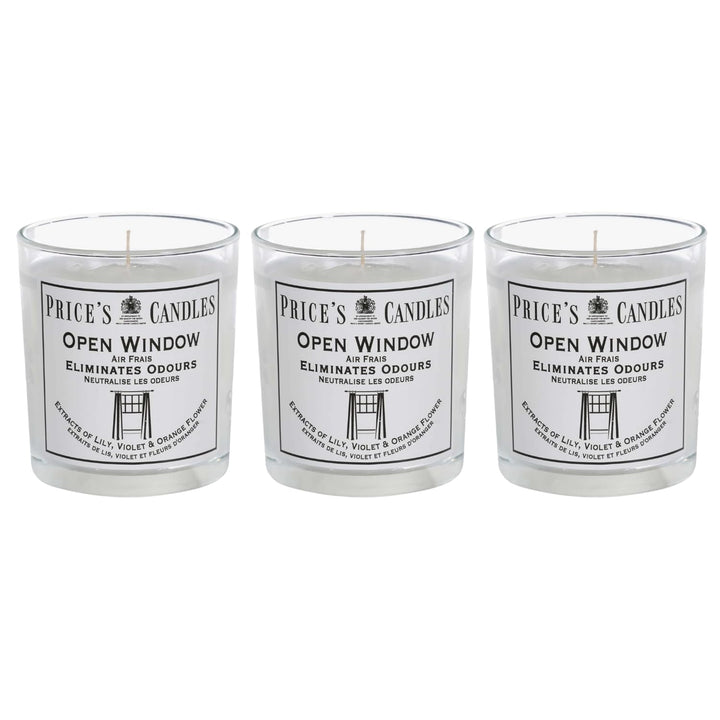Price's Candles Set of 3 Fresh Air Odour Removing Jar Candles, Open Window