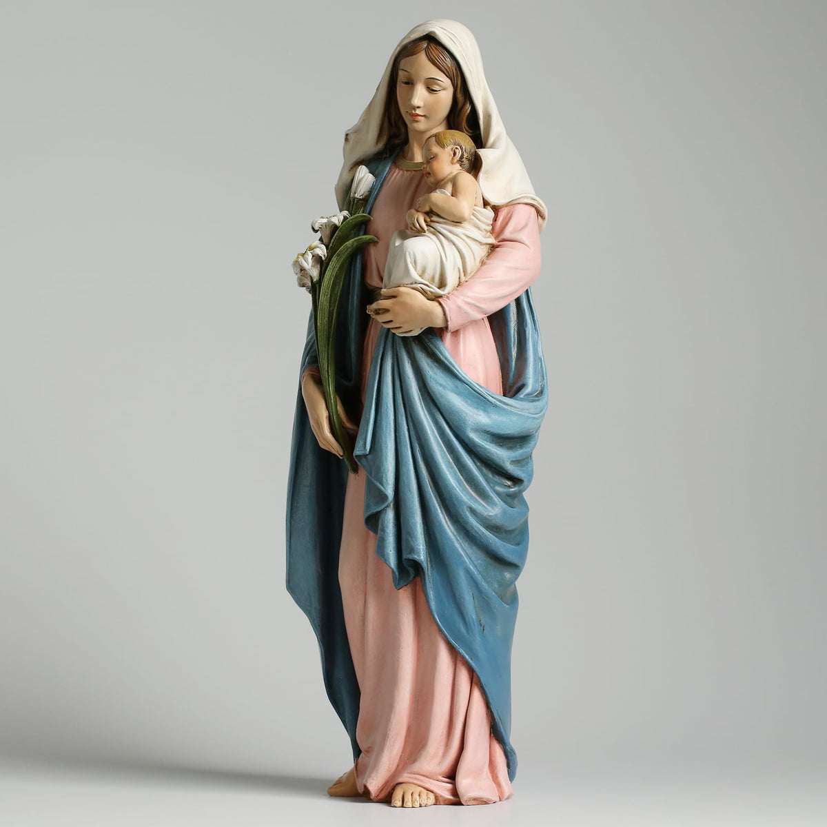 Grace4Joy Madonna and Child Statue 13.5 Inch Hand Painted Virgin Mary