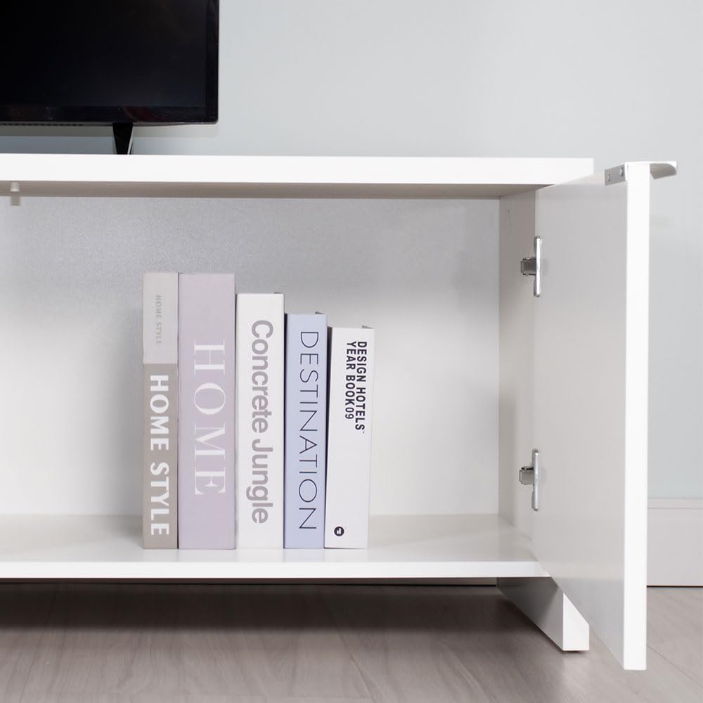TV Stand Large Media Console with Cable Management for 65, 75 Inch Media Storage Gaming Living Room Entertainment Center Wooden Television Cabinet - White