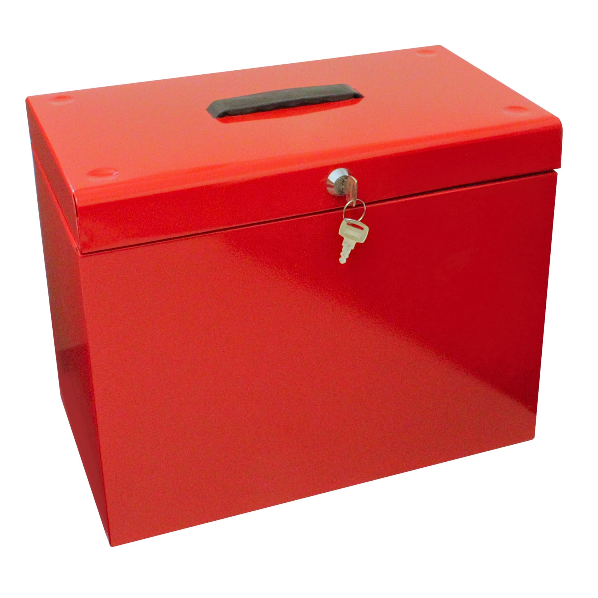 Cathedral Products A4 Steel File Box with 5 Suspension Files, with Key Lock in Red