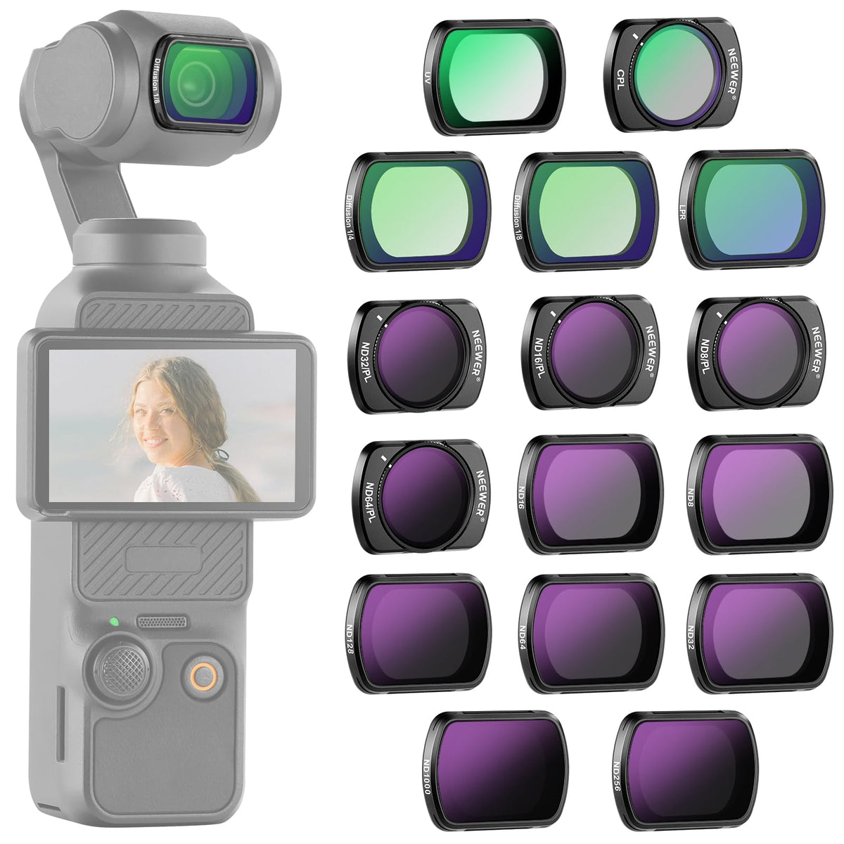 NEEWER 16 Pack Filter Set Compatible for DJI Osmo Pocket 3/4 ND CPL UV