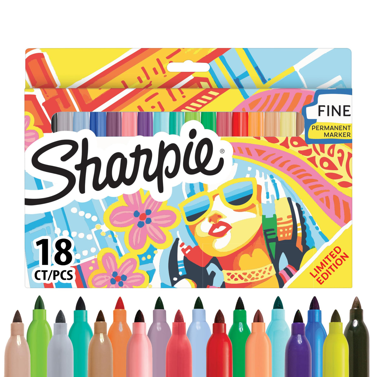 Sharpie Permanent Markers Fine Point Colouring Pens 18 Pack Assorted Colours