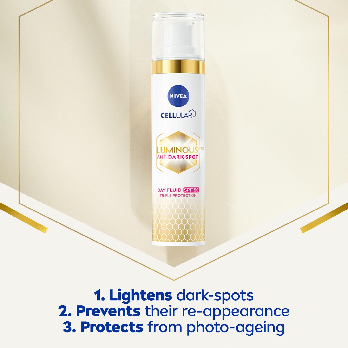NIVEA Cellular Luminous 630 Anti Dark-Spot Daily UV Fluid SPF 50 40ml with Hyaluronic Acid