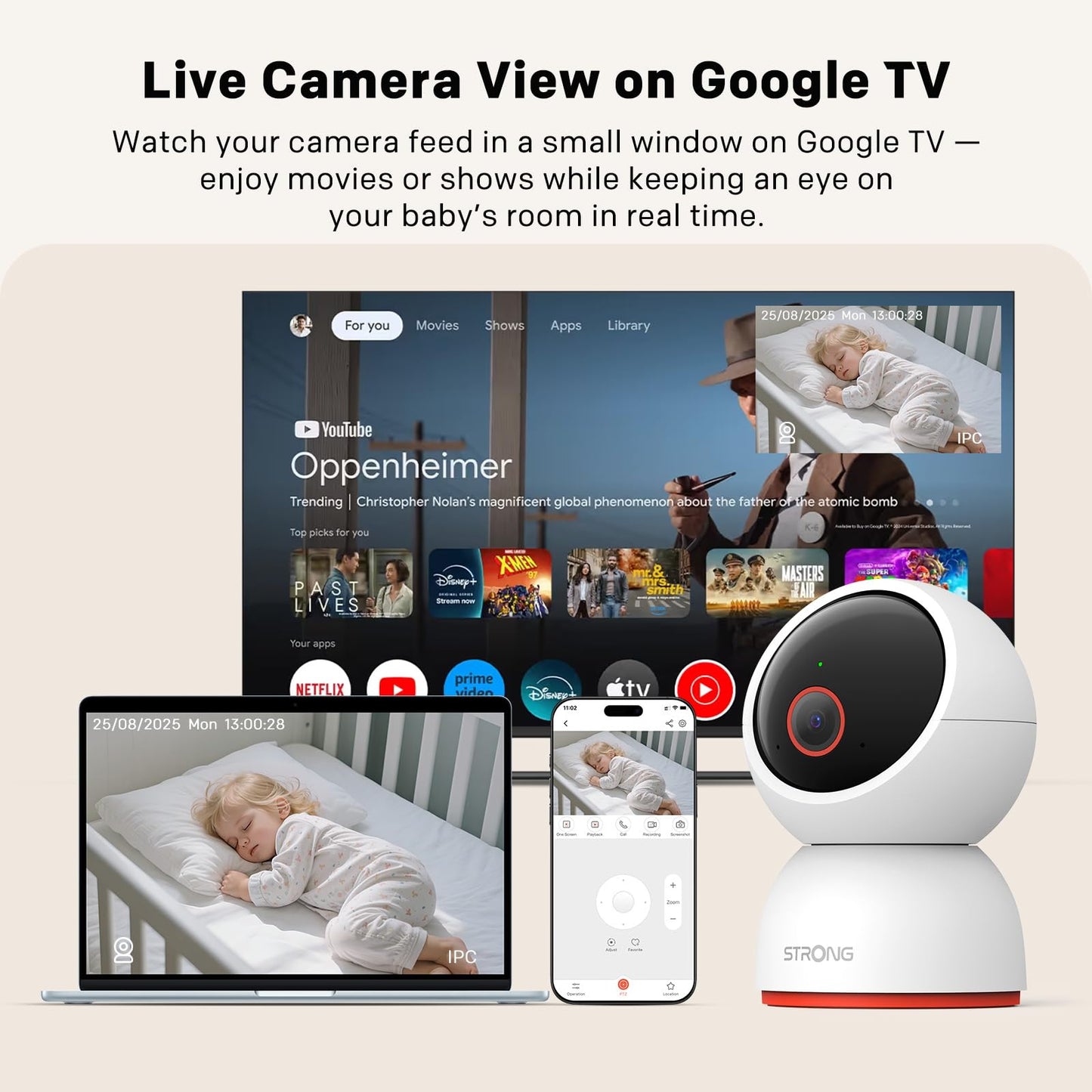 Strong 4K 8MP Indoor Security Camera 360° Pan/Tilt WiFi 5G Baby Monitor