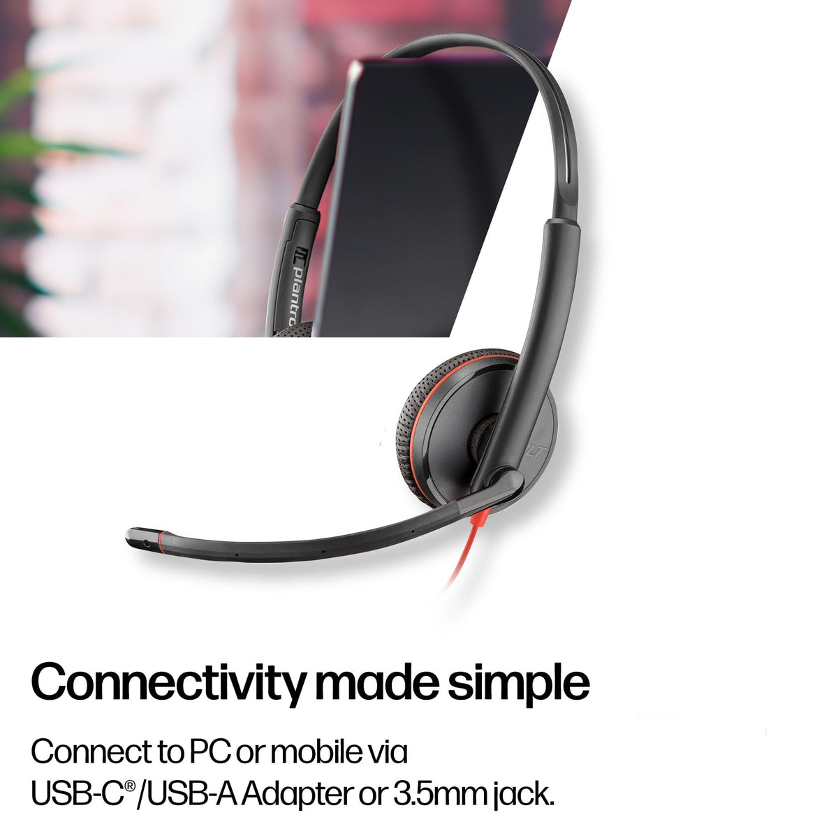 Poly Blackwire 3225 Wired Headset - Hi-Fi Stereo Sound - Noise-Canceling Mic - Connect to PC via USB-C to USB-A Adapter or 3.5mm Jack - Over-Ear Design - Works With Top Virtual Meeting Platforms