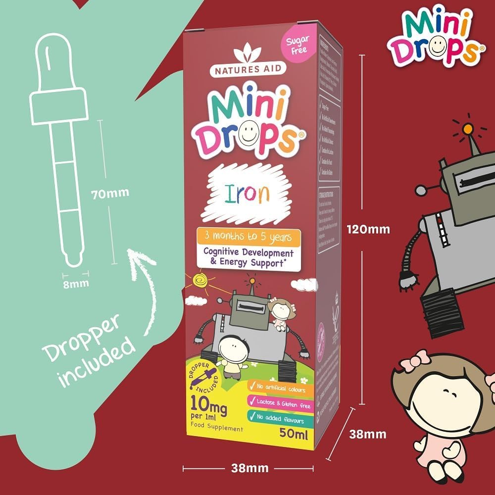 Natures Aid Mini Drops Iron Energy Supplement for Kids 50ml 6x Pack Bundle