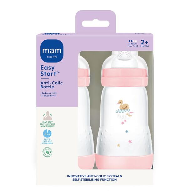 MAM Easy Start Anti-Colic Baby Bottles 2 Pack 260ml - Pink