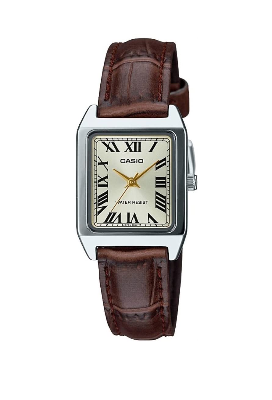 Casio Women's Watch LTP-V007L-9BUDF Gold Dial With Brown Leather Strap