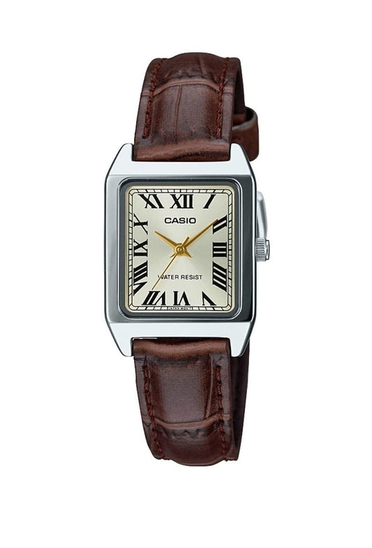 Casio Women's Watch LTP-V007L-9BUDF Gold Dial With Brown Leather Strap
