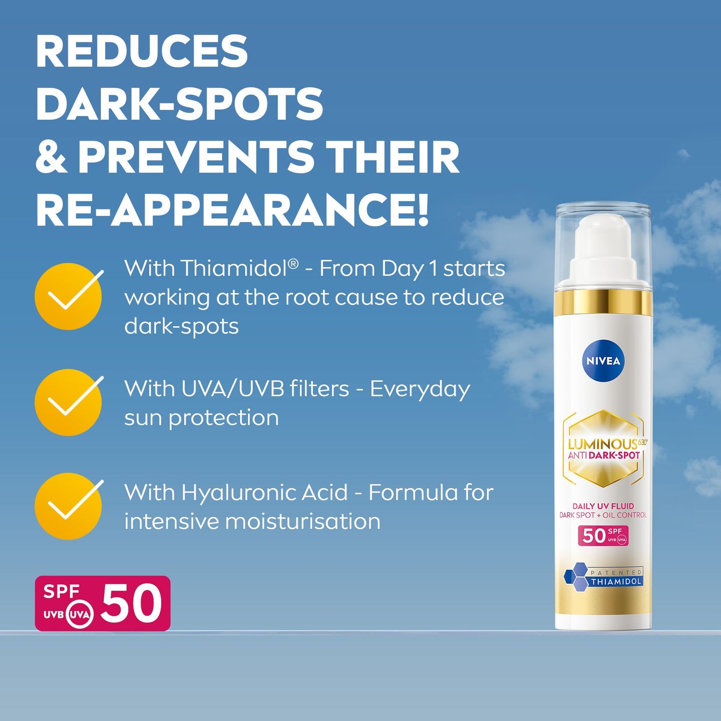 NIVEA Cellular Luminous 630 Anti Dark-Spot Daily UV Fluid SPF 50 40ml with Hyaluronic Acid