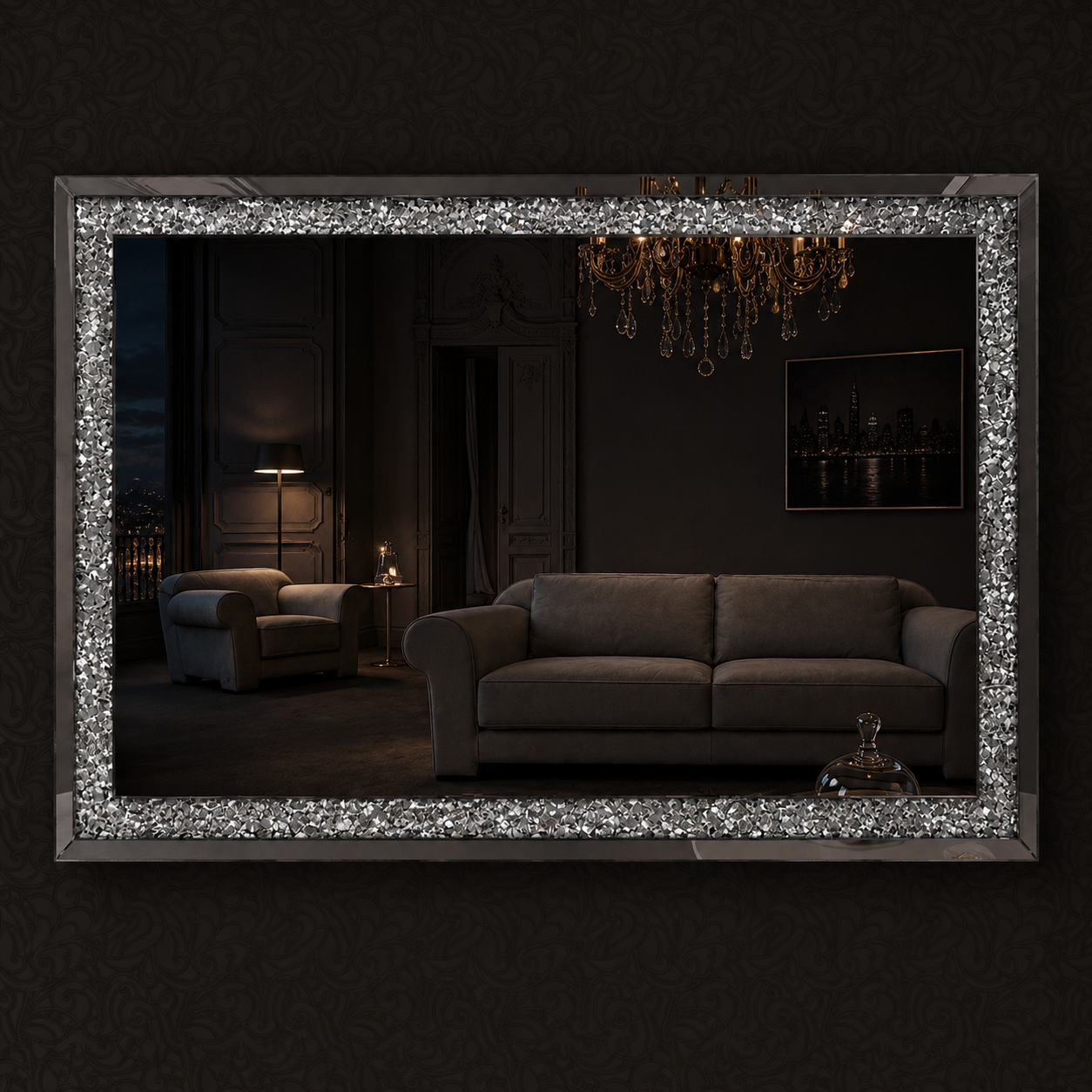 Crushed Diamond Luxury Mirror Wall Mounted 120 x 80cm Large Full Length Mirror in Silver