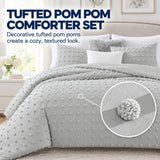 Swift Home Full/Queen Gray Comforter Set - 3 Piece Tufted Pom Poms