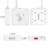 4 Way Extension Lead 2M with 4 USB Ports - Power Strip Extension Cord