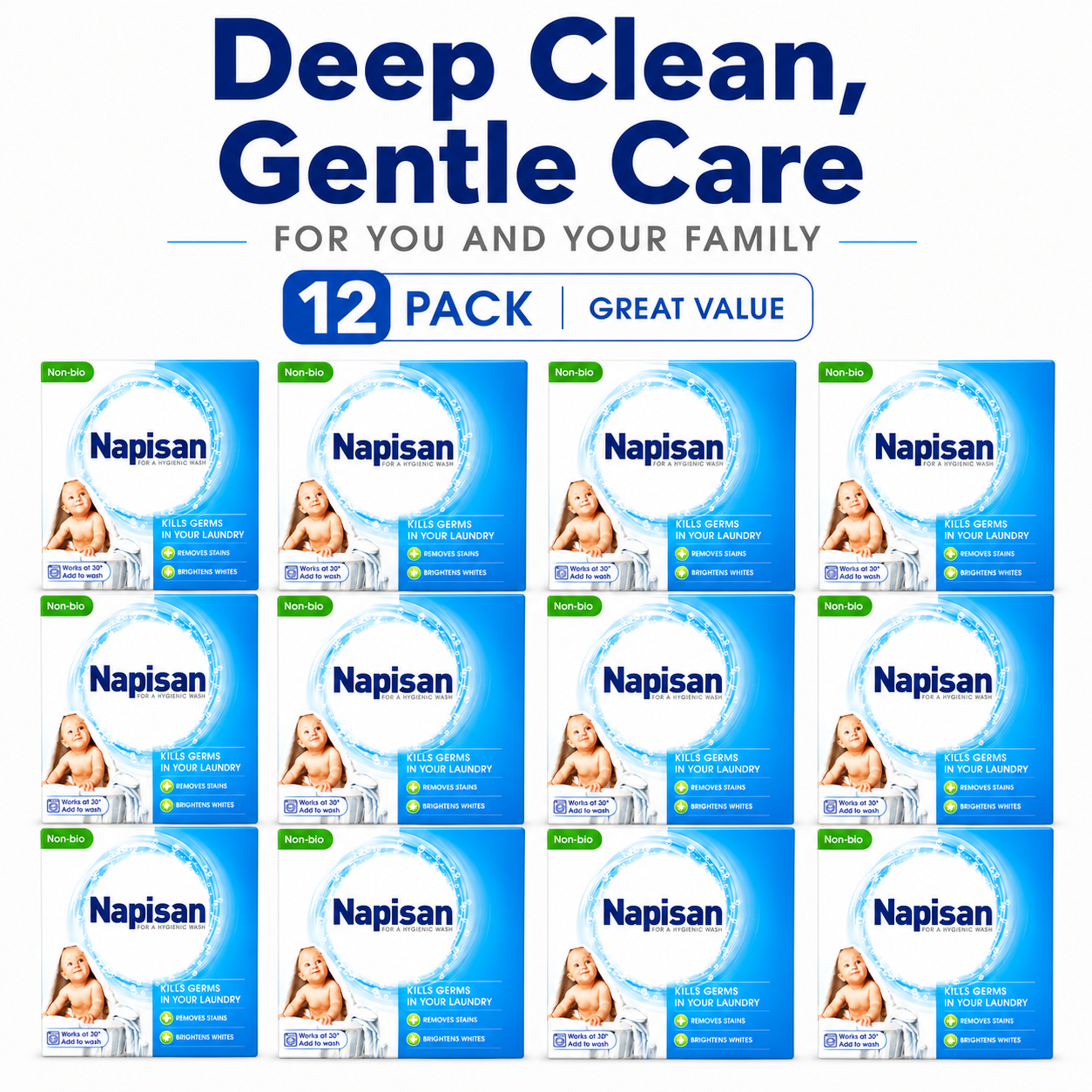 Napisan Non Bio Stain Remover Powder 800g, Kills 99.9% Bacteria Hygienic 12x Pack