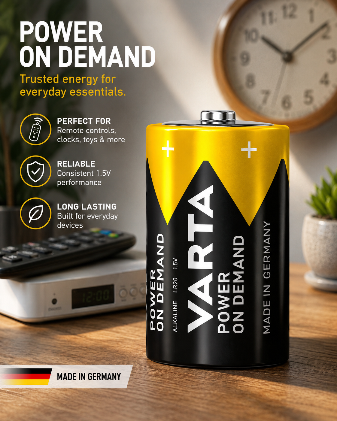 VARTA D Mono Alkaline Powerful Batteries Pack of 20 - Power on Demand