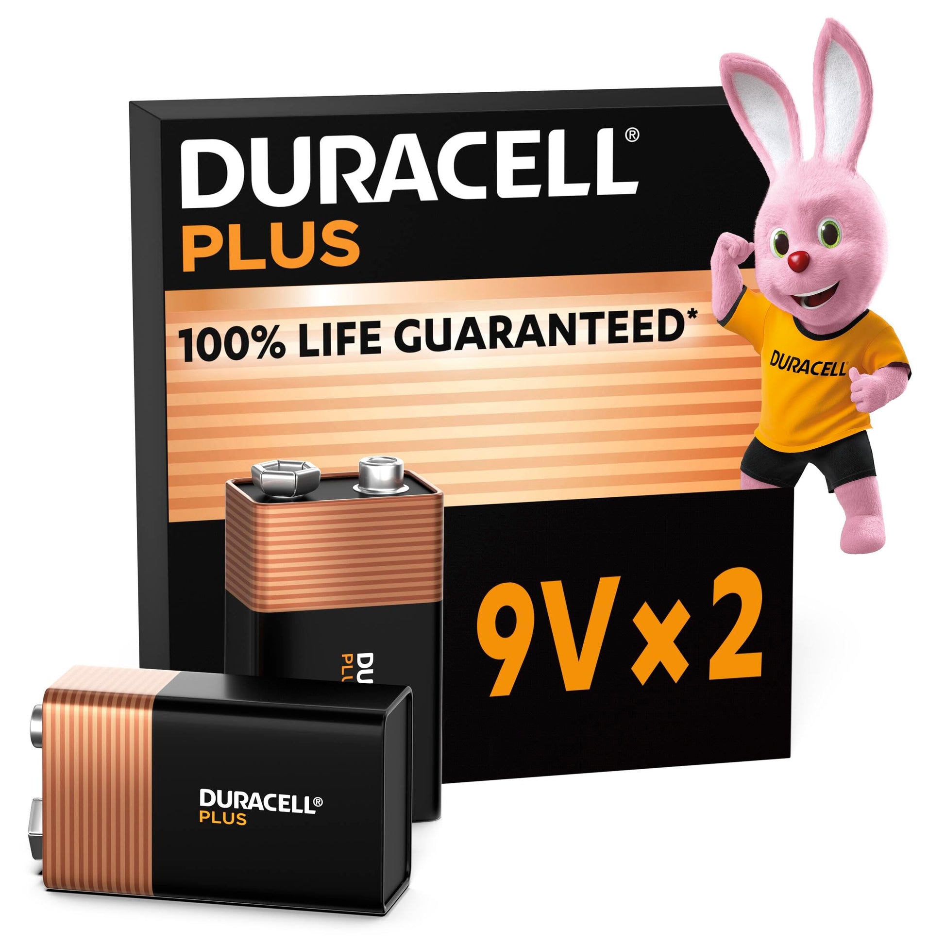 Duracell Plus 9V Batteries 2 Pack - Alkaline Power Guaranteed
