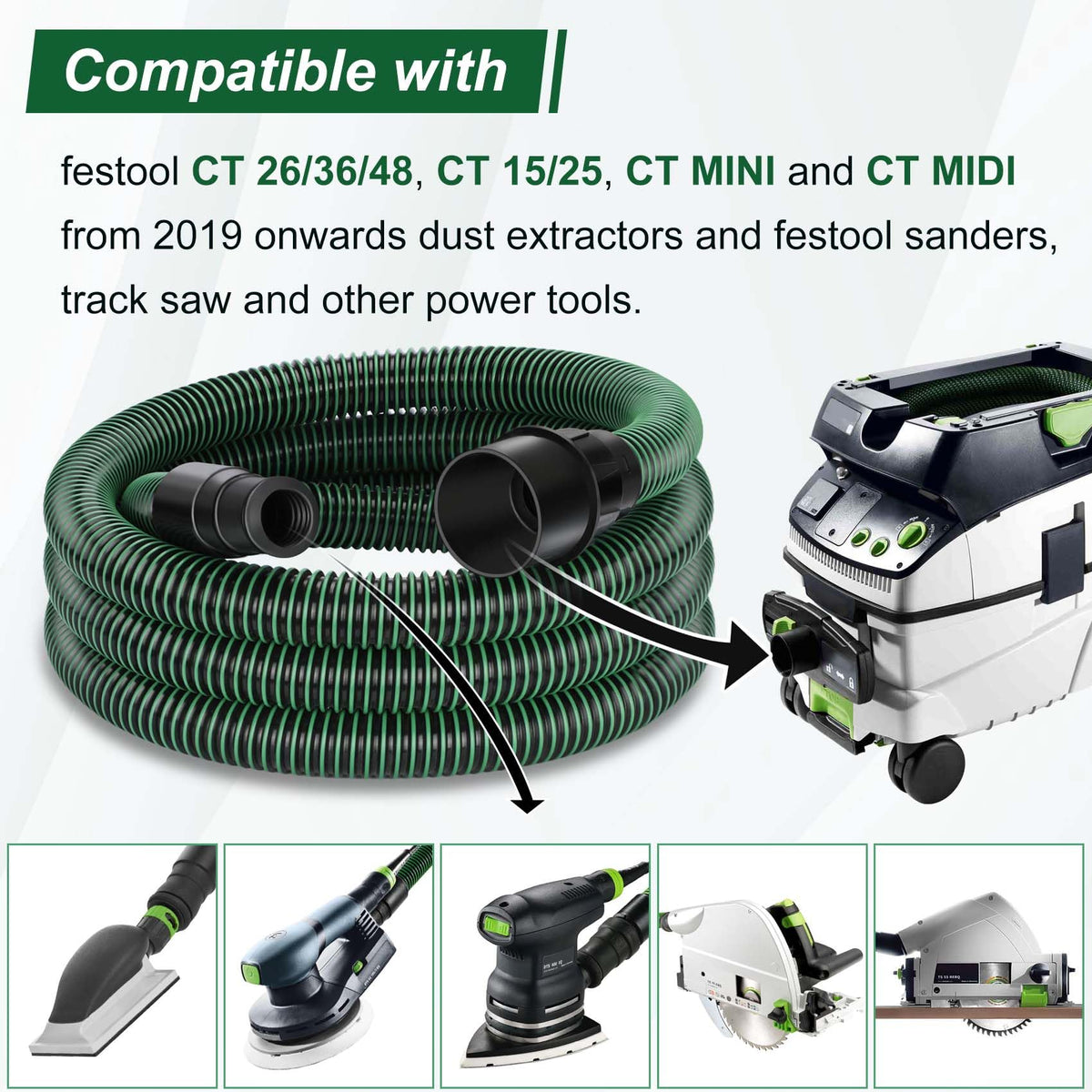 Feikeer Dust Extractor Hose 5m, Suitable for Festool Vacuum Suction Dust Extractors