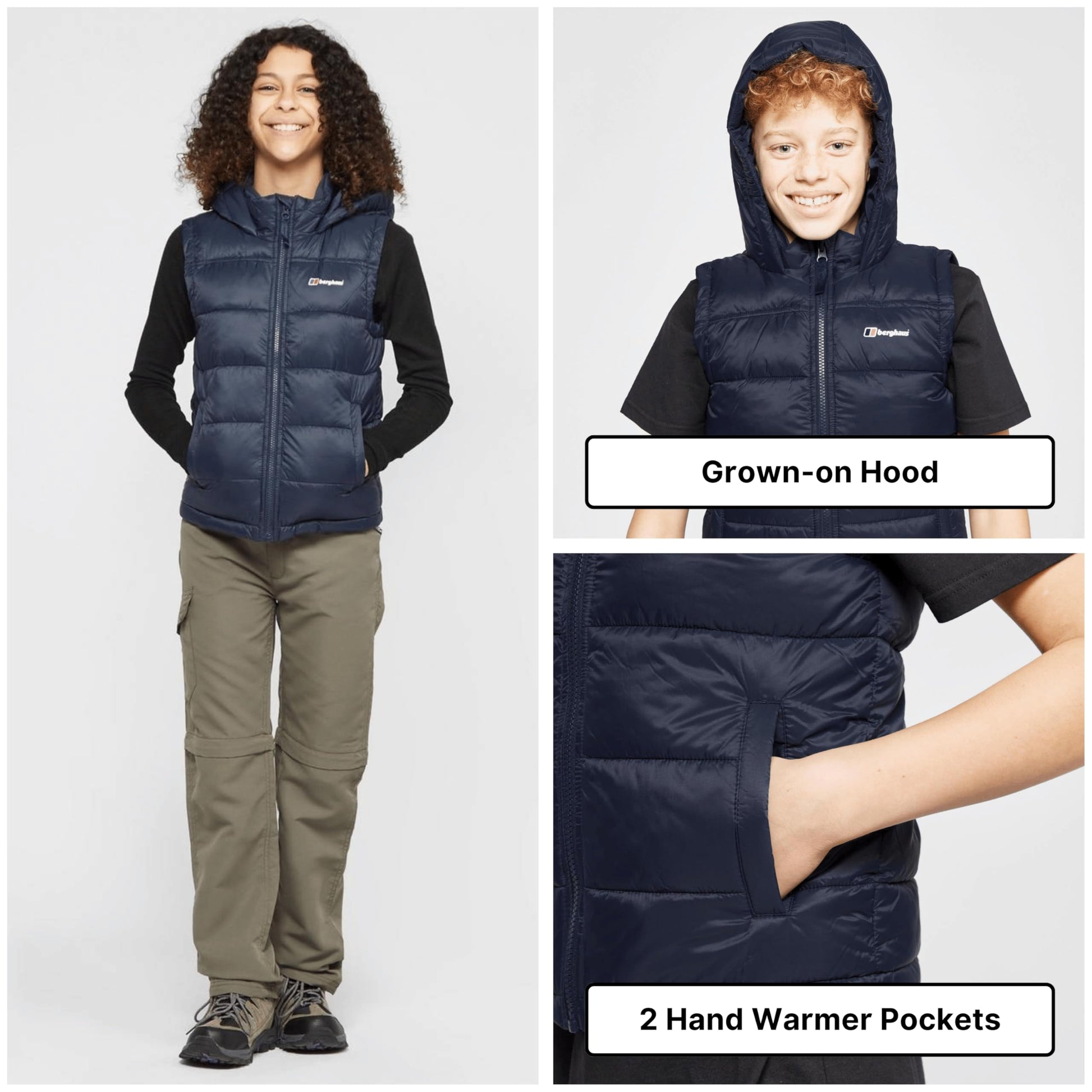 Berghaus Kid's 11-12yrs Burham Gilet with Hood, Water-Resistant Insulated Navy Boydwarmer