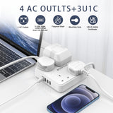 4 Way Extension Lead 2M with 4 USB Ports - Power Strip Extension Cord