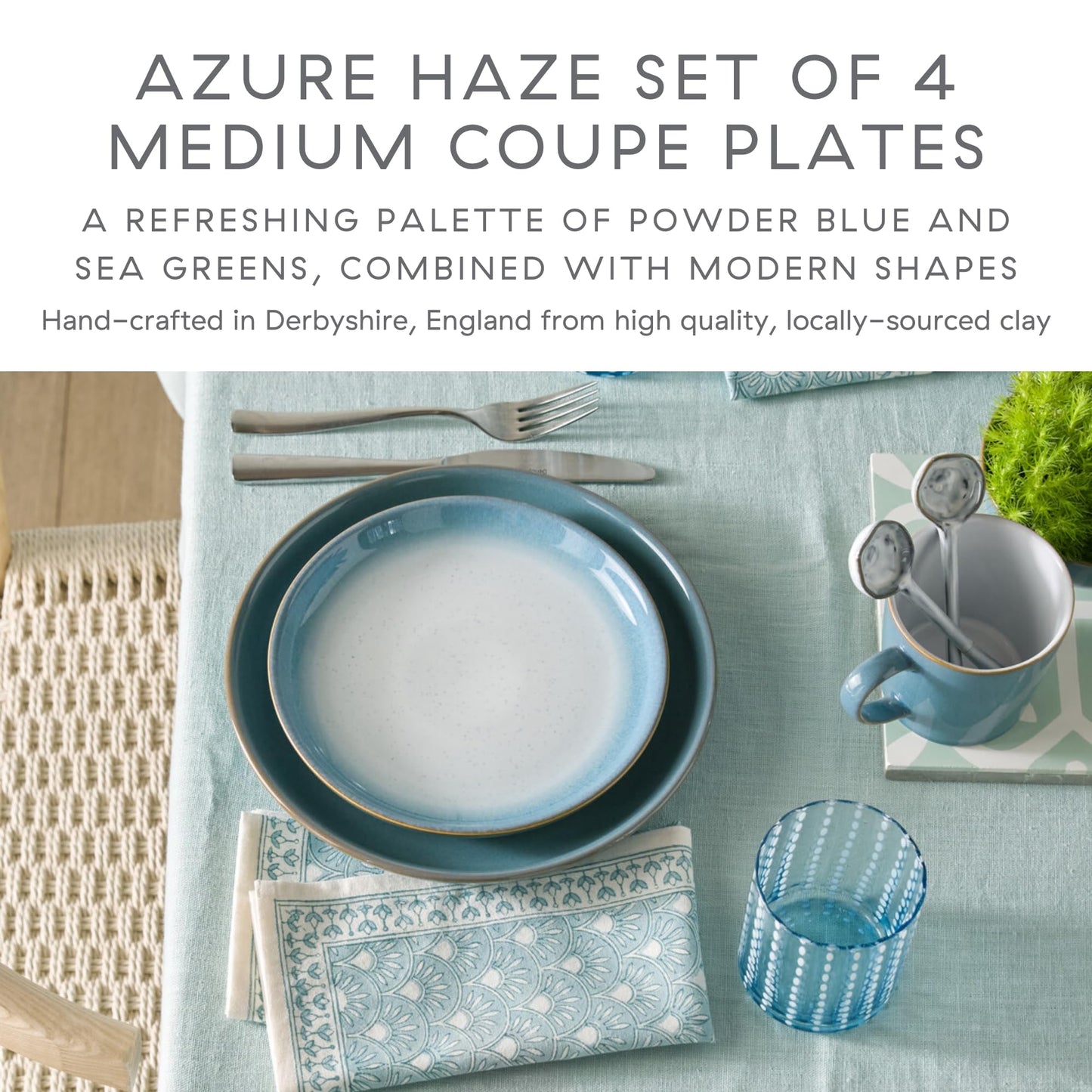 Denby Azure Haze Blue Coupe Medium Plates Set of 4