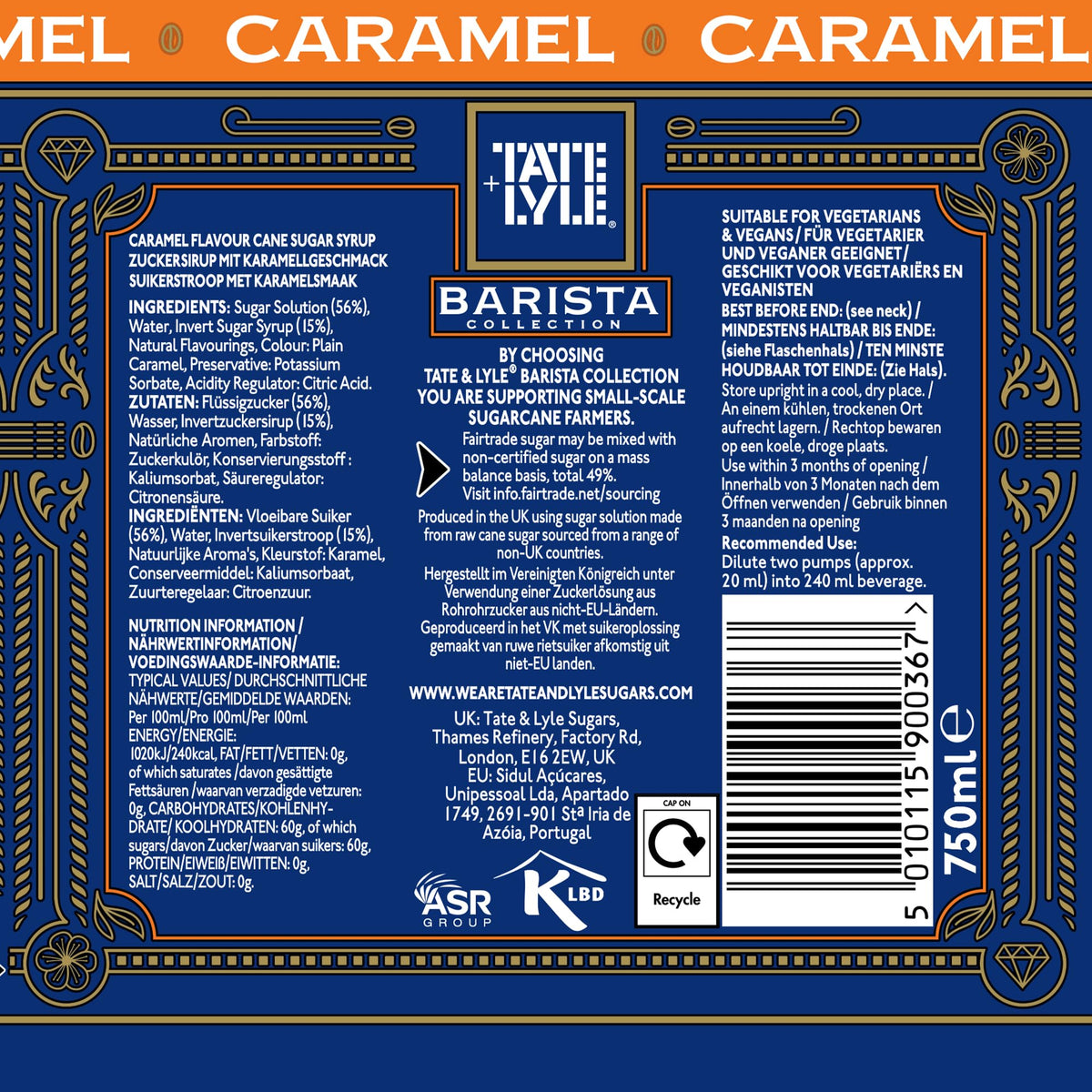 Tate & Lyle Caramel Syrup 750ml - Fairtrade, Vegan Friendly
