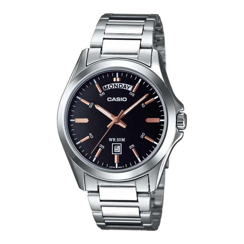 Casio MTP-1370D-7A2VDF 40mm Stainless Steel Silver Watch & Black Dial
