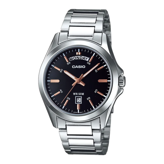 Casio MTP-1370D-7A2VDF 40mm Stainless Steel Silver Watch & Black Dial