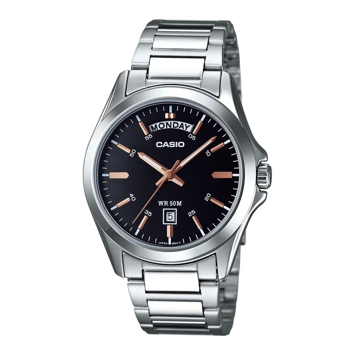 Casio MTP-1370D-7A2VDF 40mm Stainless Steel Silver Watch & Black Dial