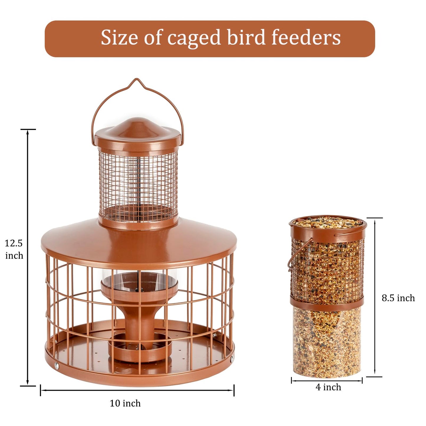 Squirrel-Proof Metal Bird Seed Feeder 1.3kg Capacity Brown Outdoor Hanging Wild-bird Tray