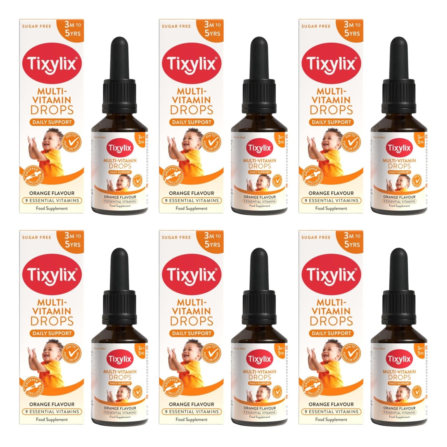 Tixylix Multi-Vitamin Drops 50ml for Children 3 Months+ Orange Flavour - 6x Pack Bundle