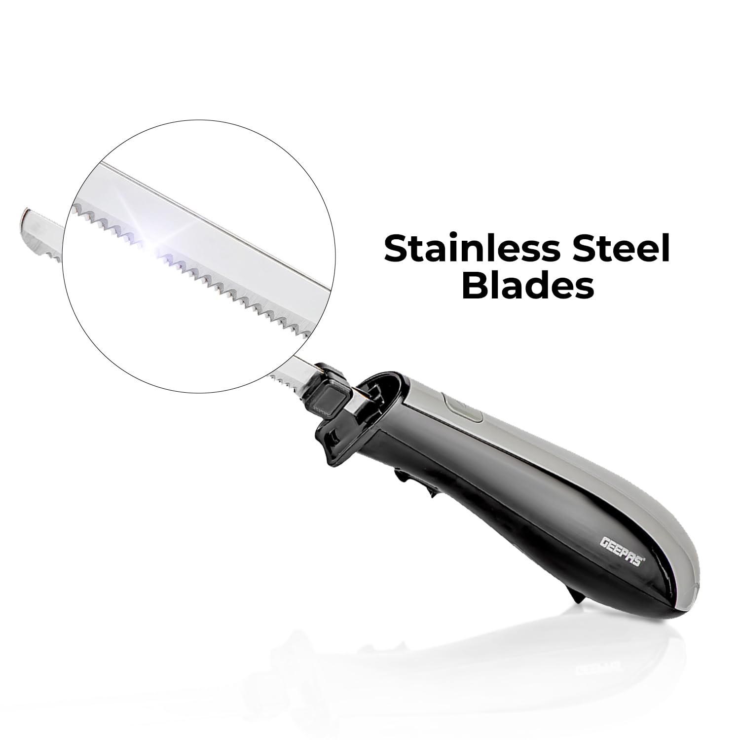150W Electric Carving Knife in Black, Serrated Blade for Meat & Bread