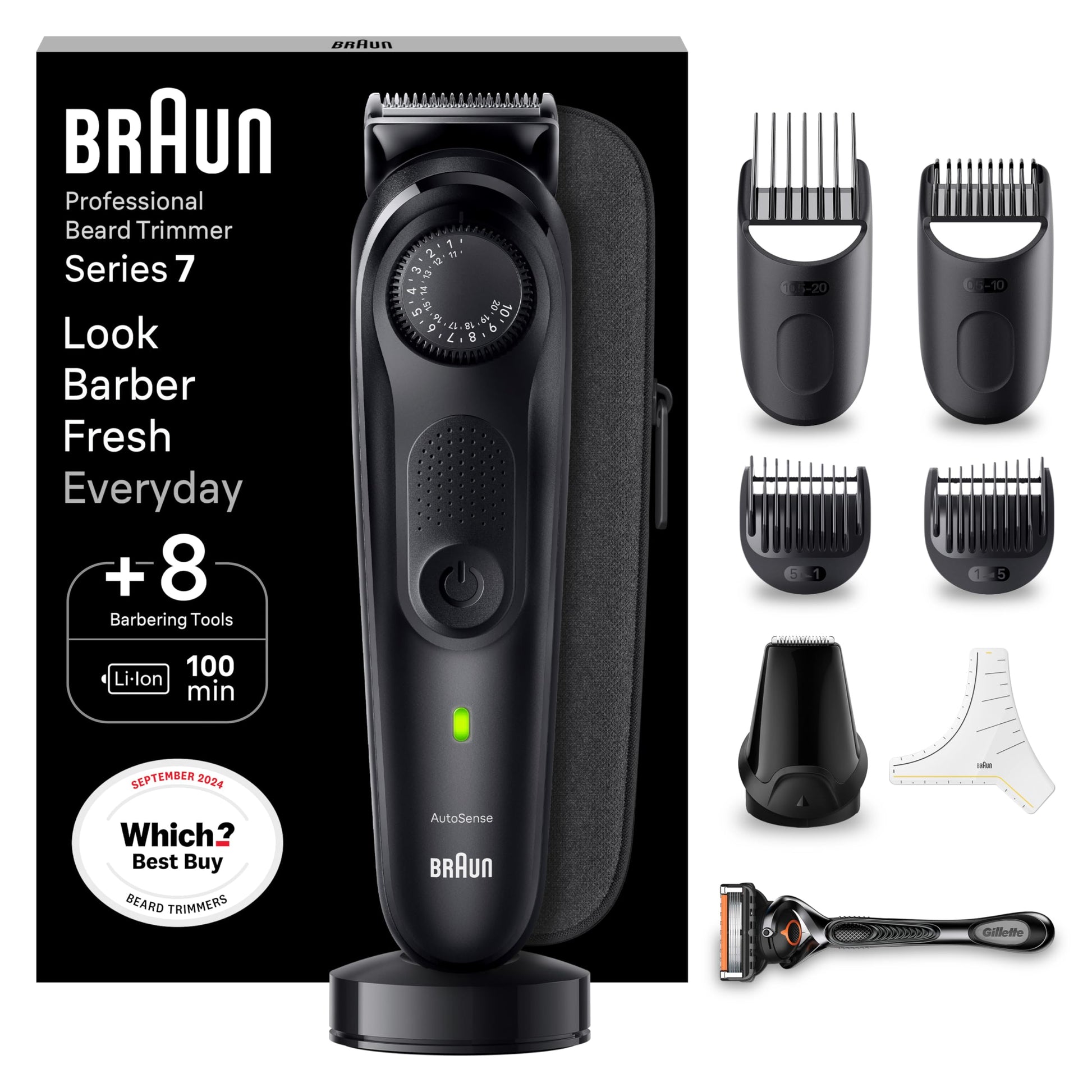 Braun Series 7 Beard Trimmer BT7440, 40 Length Settings, 100 min Cordless