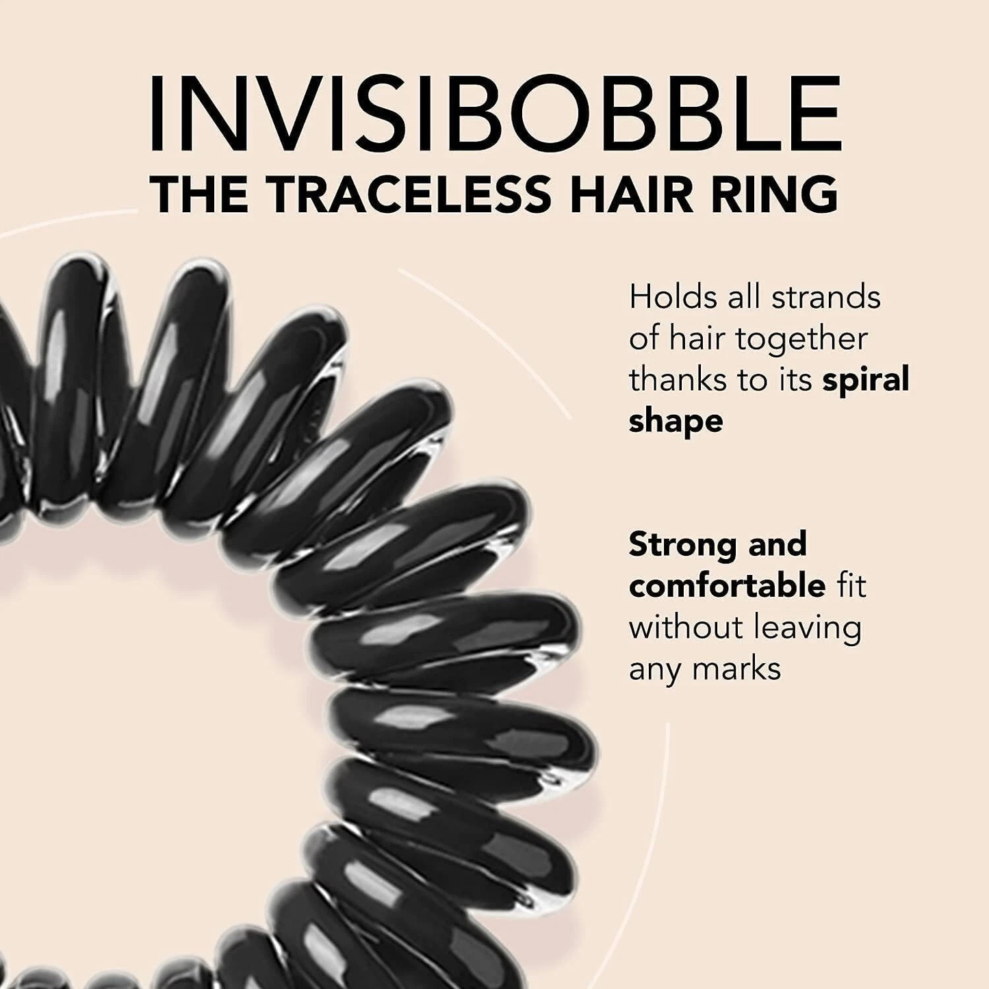 INVISIBOBBLE Original Black Hair Tie 3 x 3 Pack Spiral Traceless Strong Hold Hair Rings	