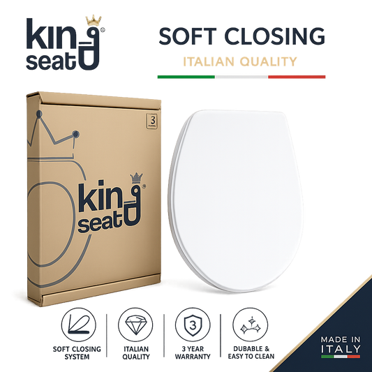 King Seat Slow Close Toilet Seat in White - Premium Italian Comfort